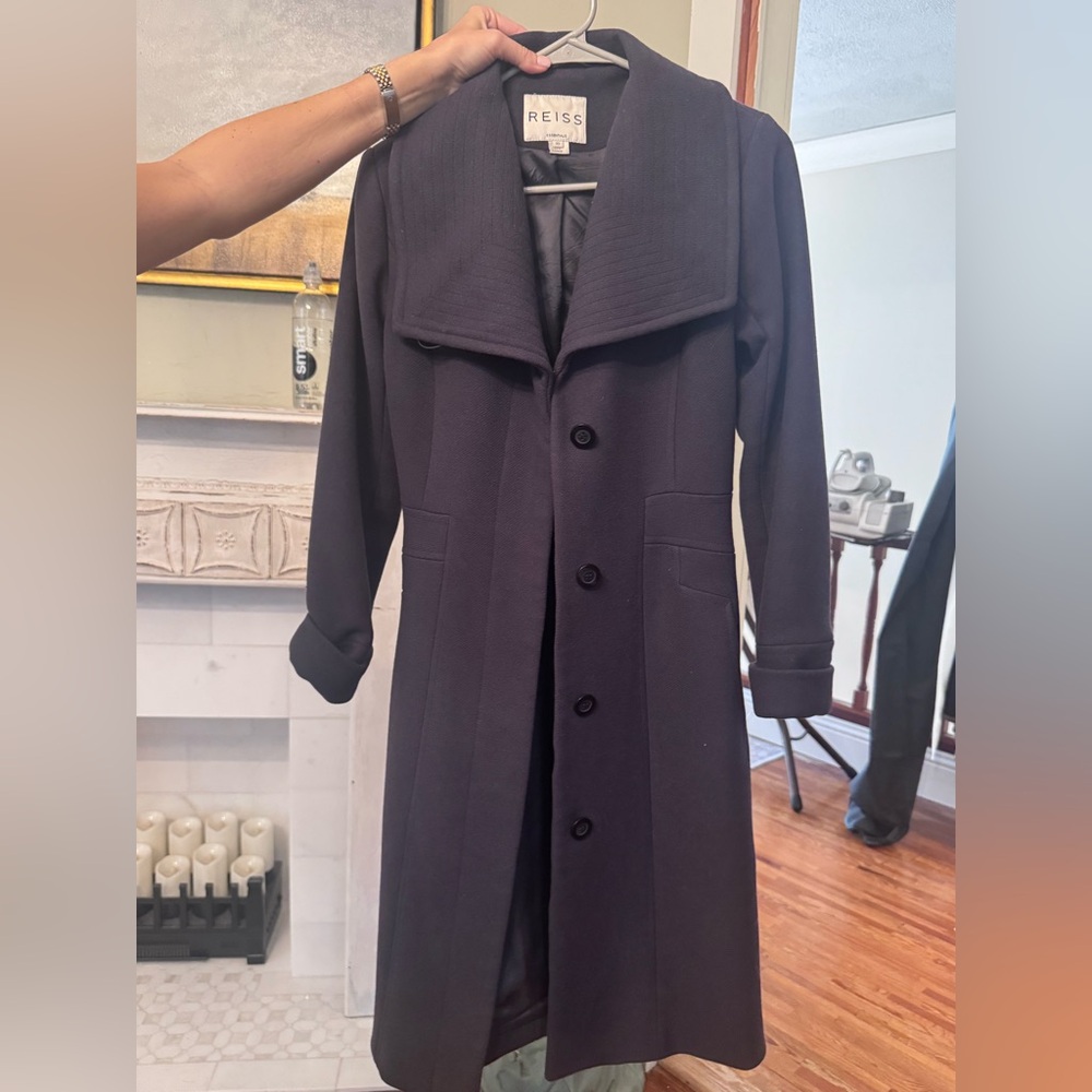 Reiss Navy Tailored Wool Angel Coat XS - Picture 2 of 11